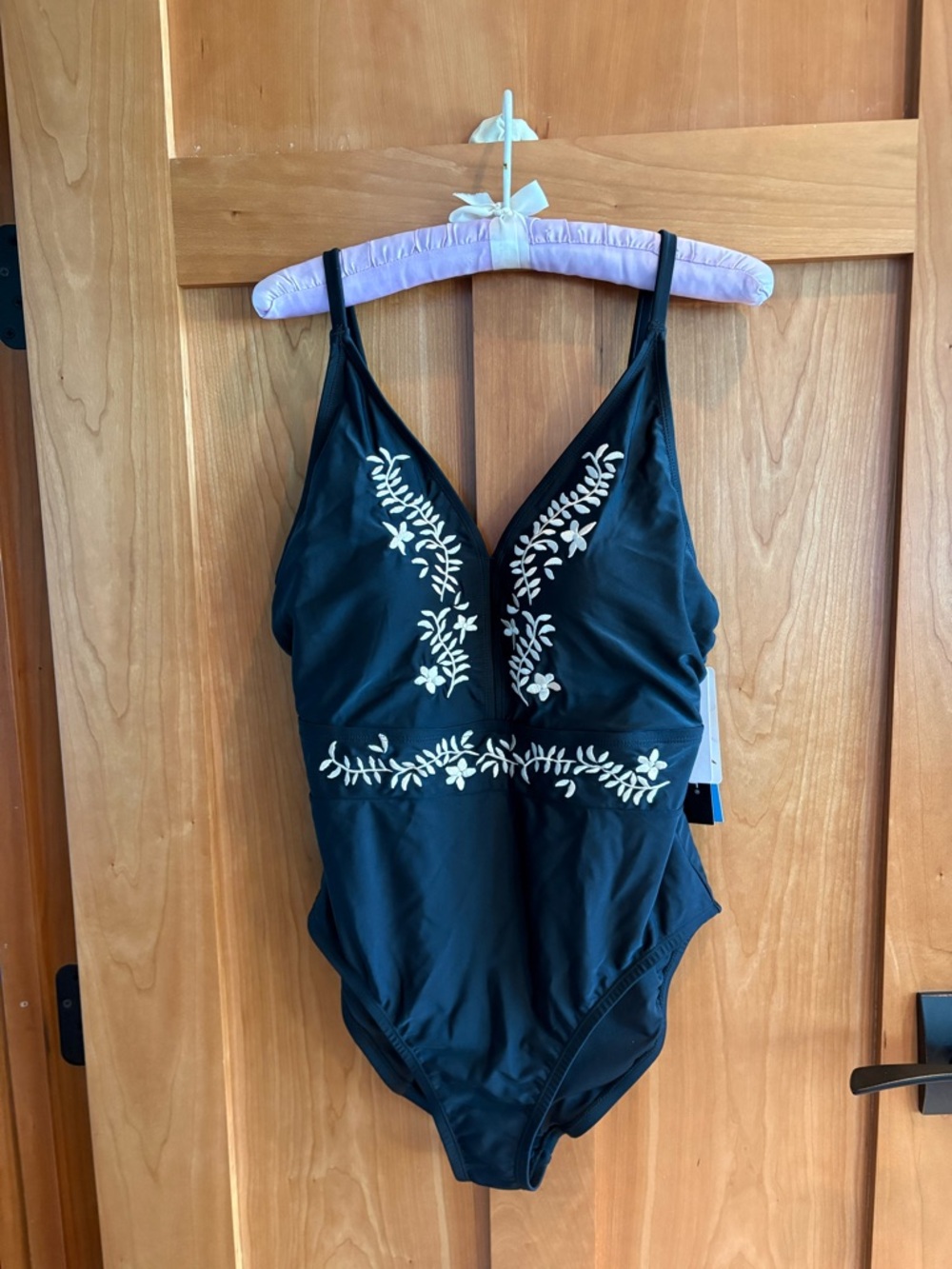 NWT Tribal Flatten it Black Embroidered One-Piece Swimsuit XL